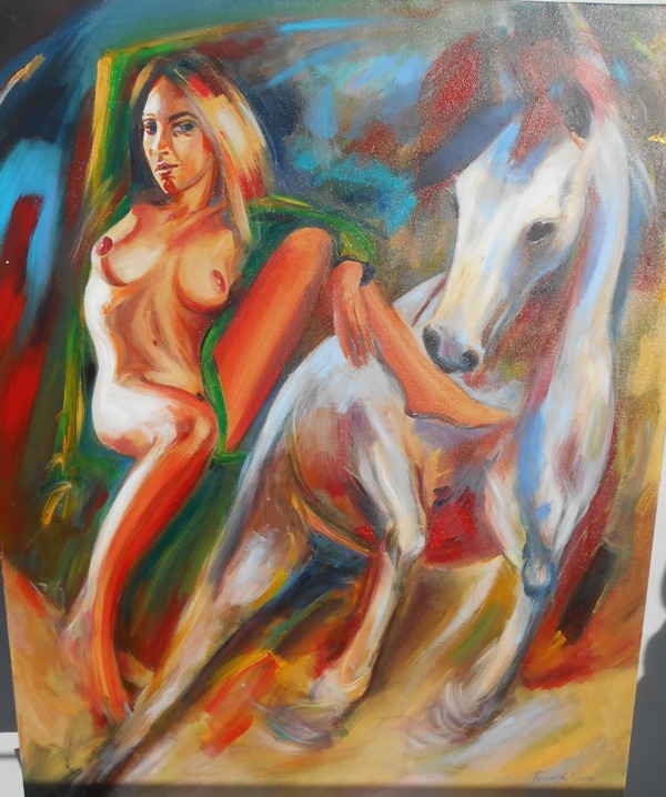 Zena sa konjem, ulje na platnu, 100×80 cm, akademski sl. Goran Bankovic, sertifikat, 400 eura