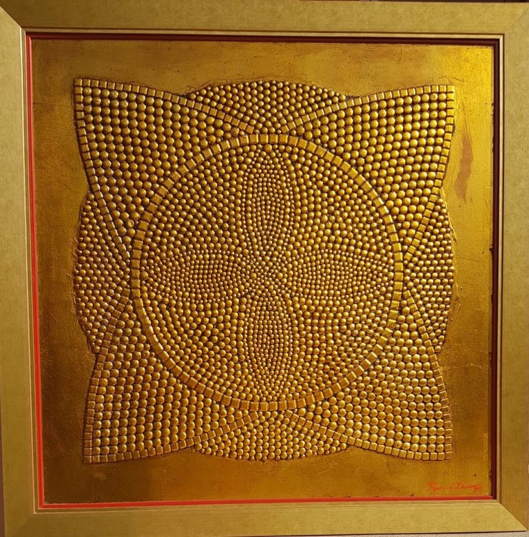 Bliskost, Dusko Trifunovic, sa 115×115 cm, bez 101×101 cm, metalne nitne pozlata i ulje na lesonitu, sertifikat, 2.000 eura