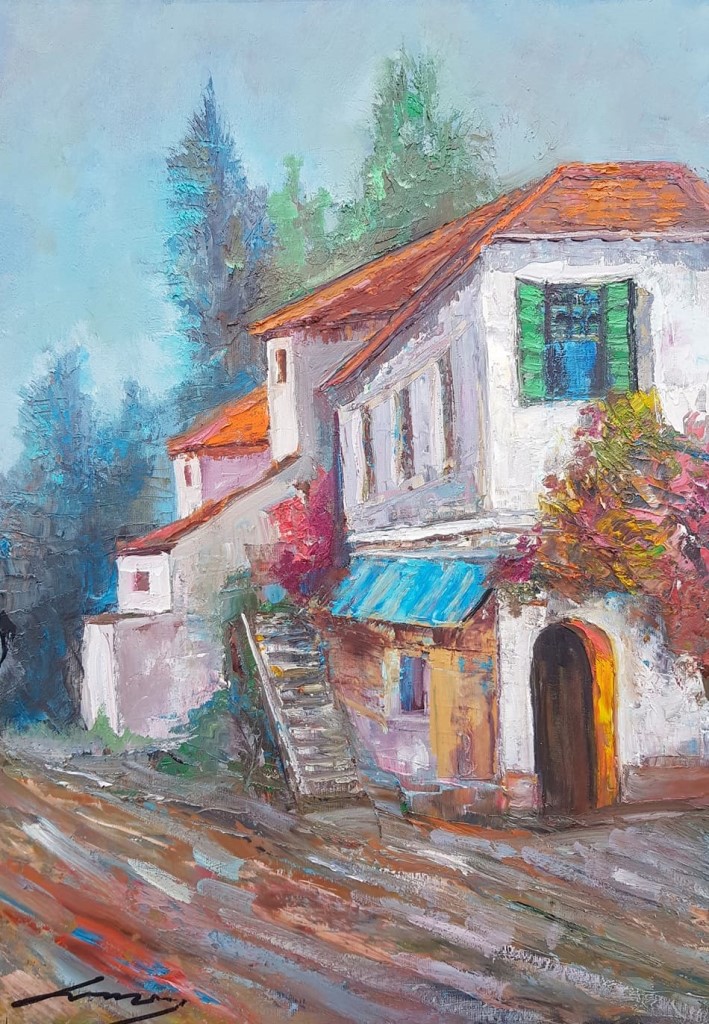Kuća, ulje na platnu, 50×70 cm, Ivan Vanja Milanovic. sertifikat, 150 eura