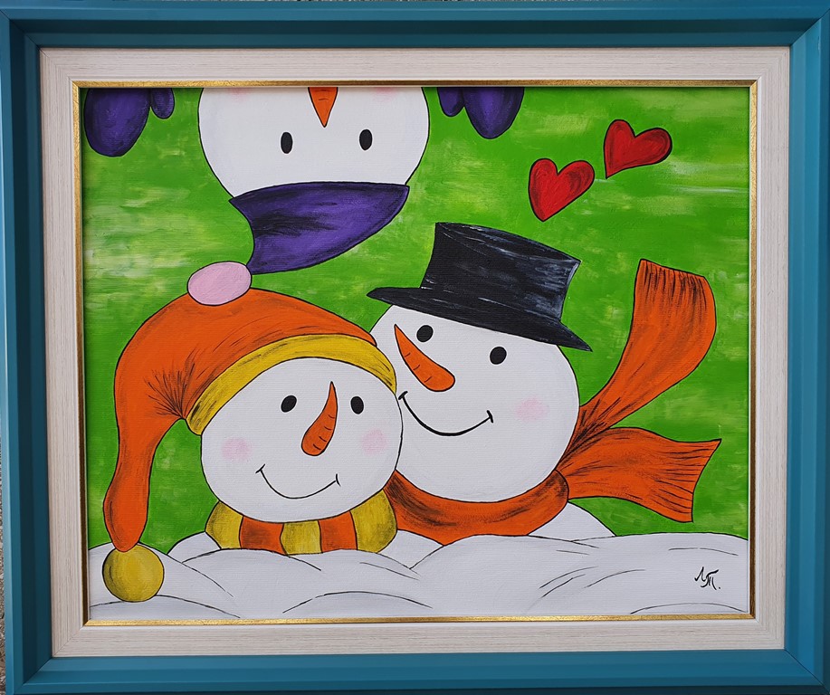Snežna porodica, akril na platnu, sa 51×61 cm, bez 40×50 cm, Tijana L., sertifikat, 80 eura