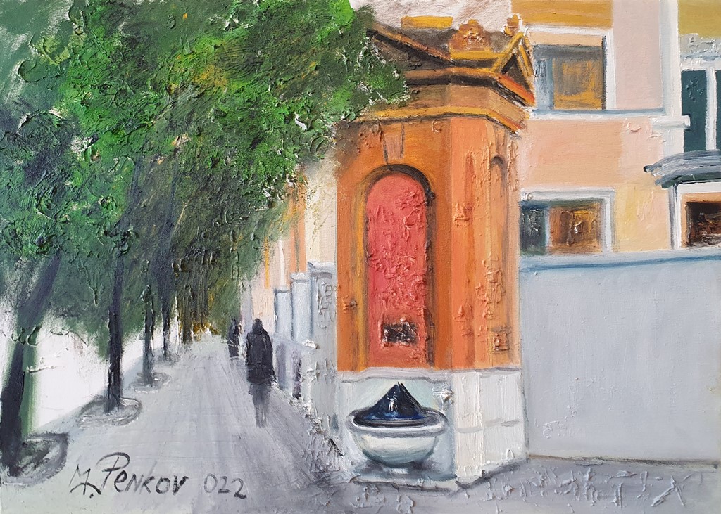 Stari grad, ulje na platnu, 50×70 cm, akademski slikar M. Penkov, sertifikat, 250 eura