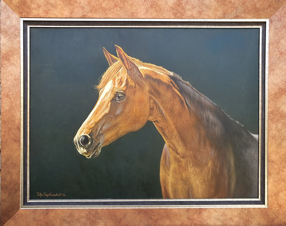 Braon konj – Oranž, ulje na platnu, sa 76×96 cm, bez 60×80 cm, Predrag Peđa Radovanović, sertifikat, lux uramljena, 800 eura