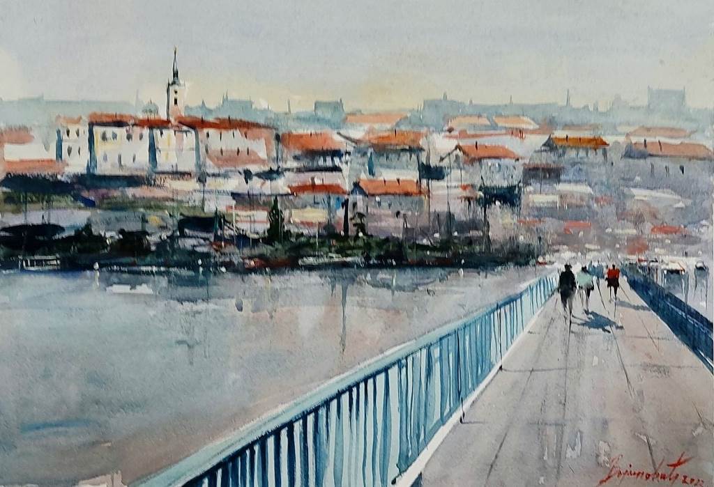 Plavi most, Radovan Vojinovic, akvarel, 50×35 cm, sertifikat, 60 eura