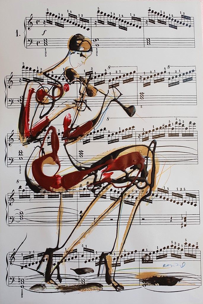 Violinistkinja, kombinovana ulje i crtez na papiru, 49×33 cm, akademski ...