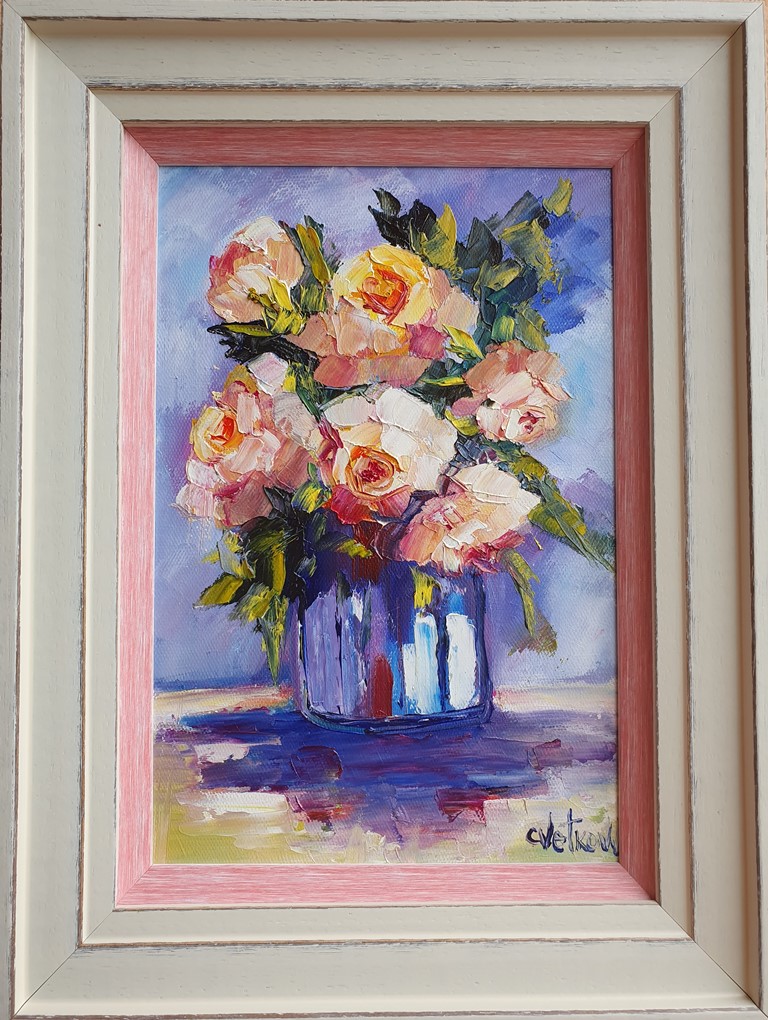 Cveće 4, ulje na platnu, Vesna Cvetkov, sa 41×31 cm, bez 30×20 cm, uramljena,sertifikat, 90 eura