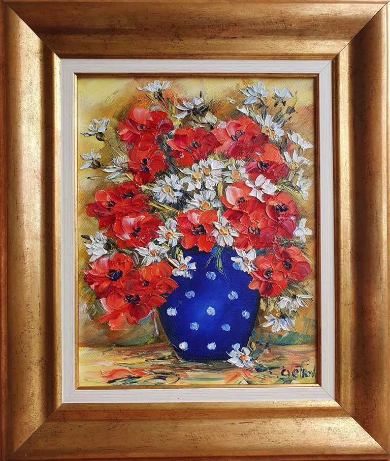Cveće 5, ulje na platnu, Vesna Cvetkov, sa 39×33 cm, bez 28×22 cm, uramljena,sertifikat, 90 eura
