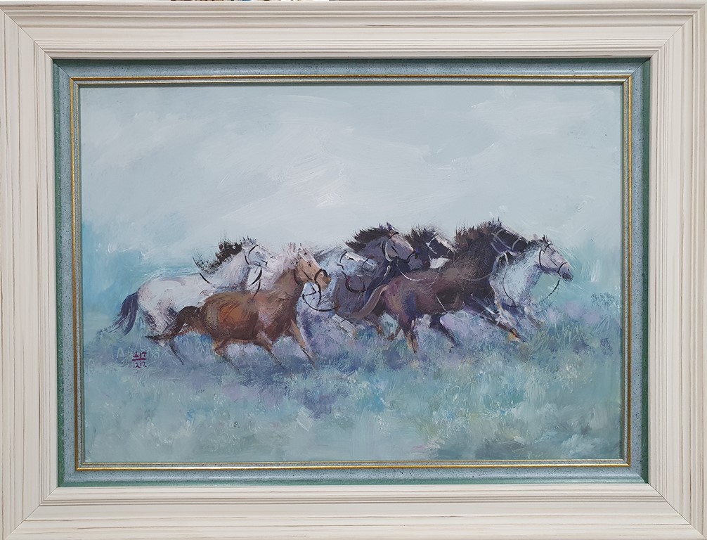 Konji 13, Dragan Tasić, akril na lesonitu, sa 47×62 cm, bez 35×50 cm, sertifikat, 110 evra