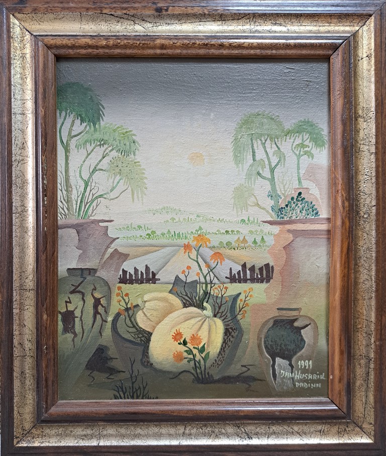 Bundeve, Jan Husarik, naiva, ulje na platnu, sa 33×26 cm, bez 25×20 cm, 1991.god, sertifikat, 750 eura