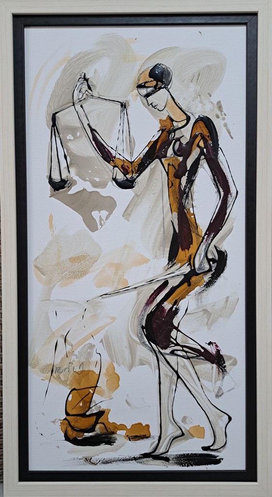 Boginja pravde 3, akademski Dušan Rajšić, akril na platnu, sa 66×36 cm, bez 60×30 cm, sertifikat, 140 eura