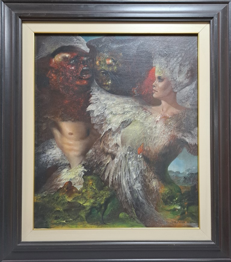 Lepotica i zver, Ferenc Hodi, ulje na platnu, sa 93×83 cm, bez 69×59 cm, sertifikat, 1300 eura