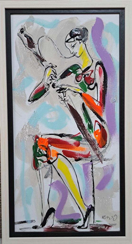 Muzičarka 11, akril na platnu, sa 66×36 cm, bez 60×30 cm, akademski ...