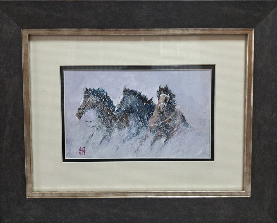 Konji 2, Dragan Tasić, akril na lesonitu, sa 30×38 cm, bez 13×21 cm, sertifikat, 50 evra