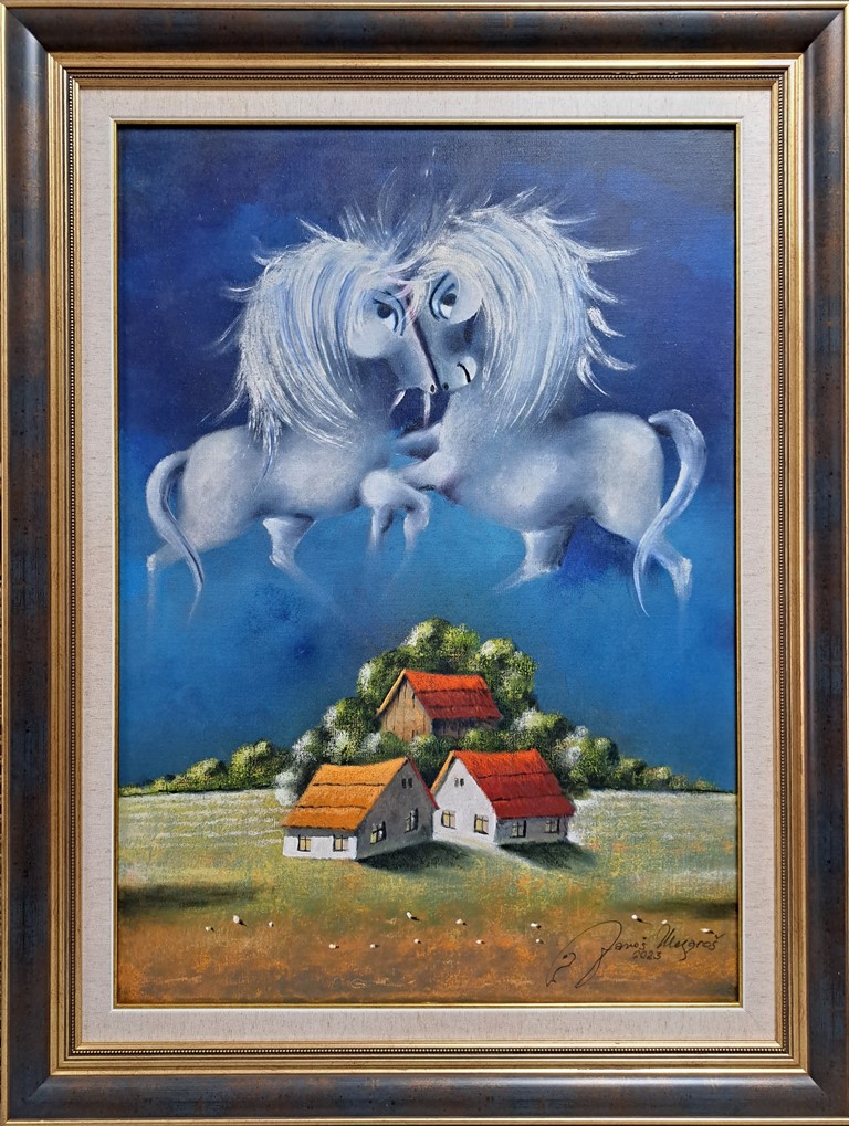 Ljubav, Janoš Mesaroš, ulje na platnu, sa 86×66 cm, bez 70×50 cm, sertifikat, lux ram, 1400 eura