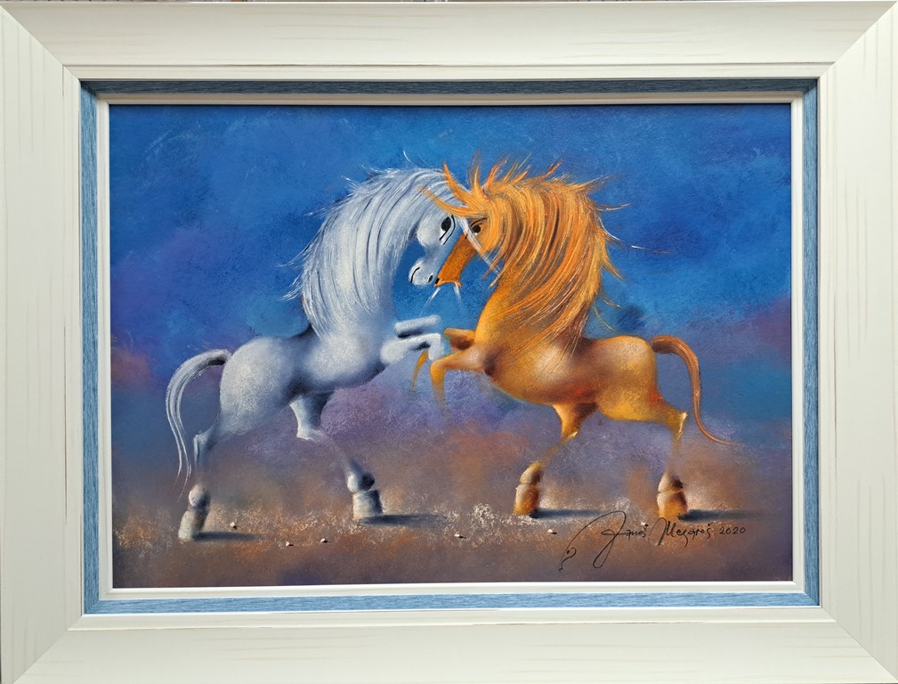 Šarena ljubav XIII, Janoš Mesaroš, kombinovana pastel ulje lak, sa 68×88 cm, bez 50×70 cm, sertifikat, 600 eura