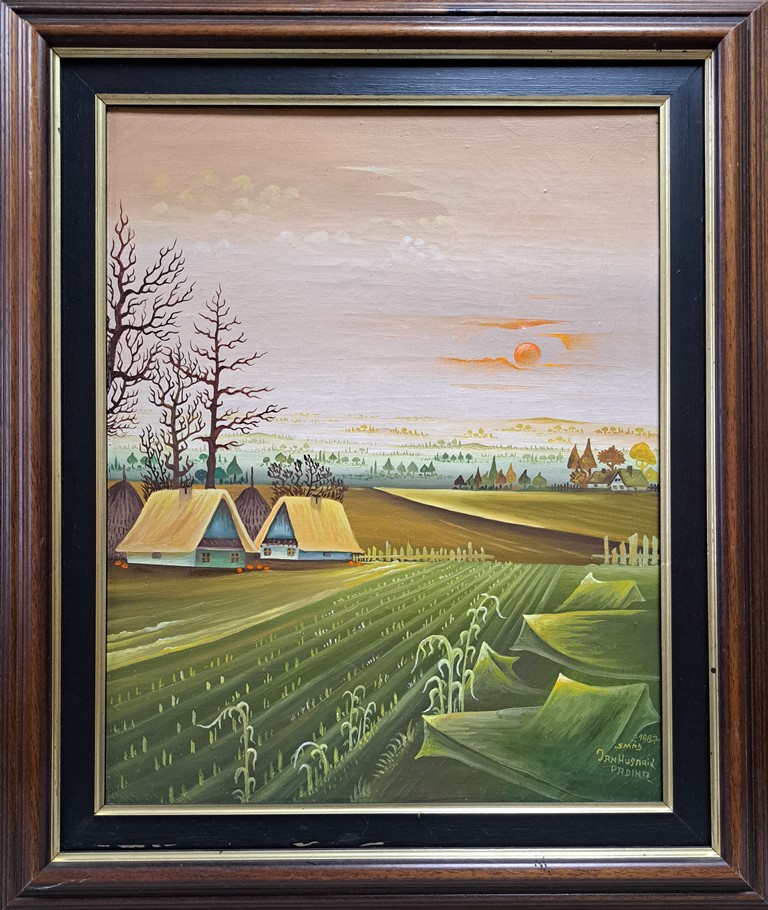 Salaš, Jan Husarik, naiva, ulje na platnu, sa 65×55 cm, bez 50×40 cm, 1987., sertifikat, 1800 eura