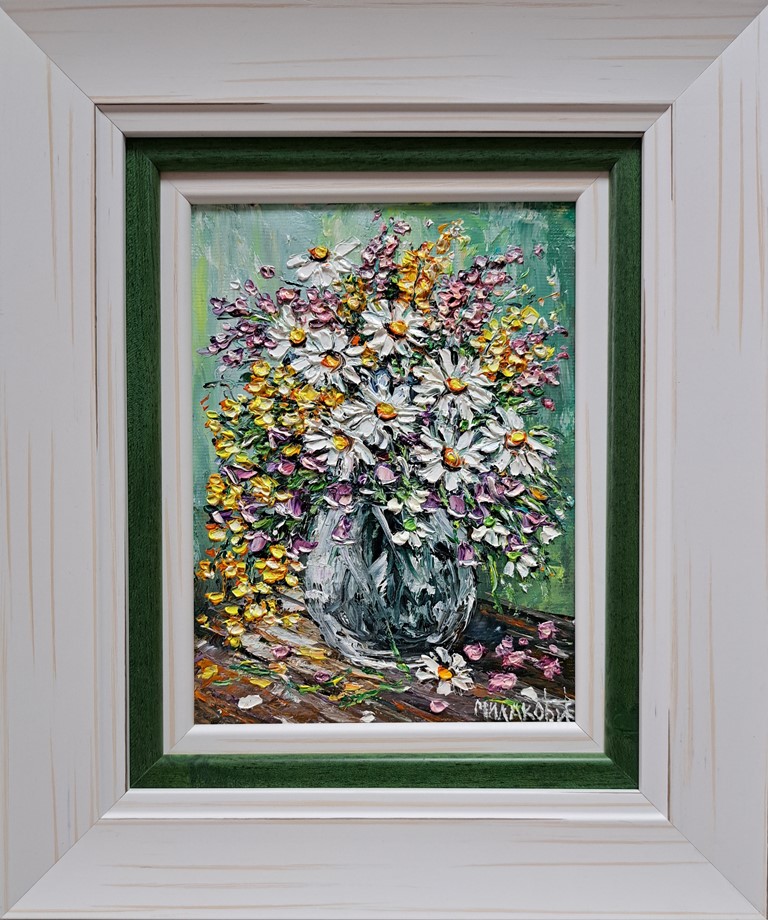 Cveće 5, ulje na platnu, sa 32×27 cm, bez 20×15 cm, uramljena, Bosa Milaković, sertifikat, 70 eura