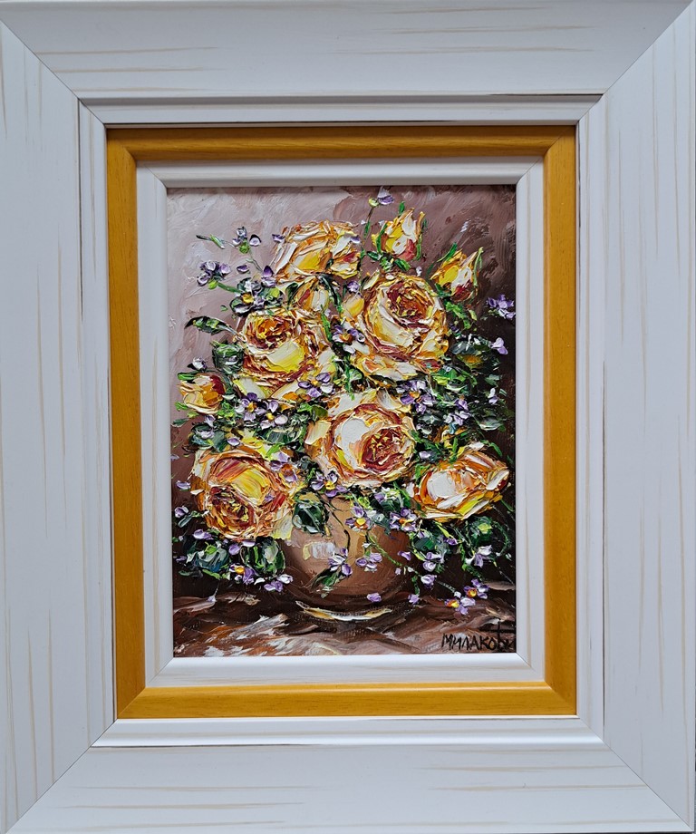 Ruže 5, ulje na platnu, sa 32×27 cm, bez 20×15 cm, uramljena, Bosa Milaković, sertifikat, 70 eura