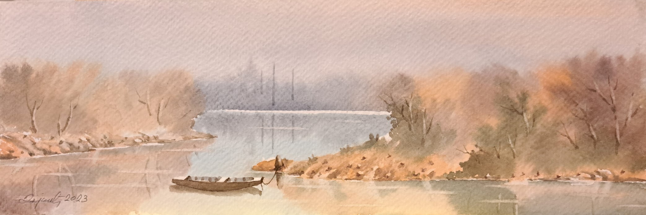 Pokraj reke 2, Predrag Dojkić, 10×30 cm, akvarel na papiru, sertifikat, 30 eura