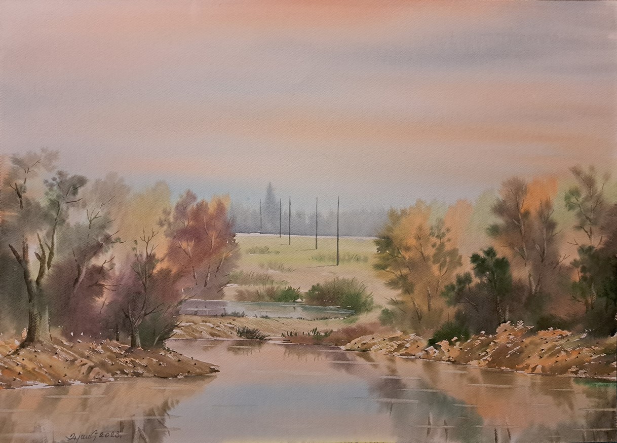 Velika reka 1, Predrag Dojkić, 50×70 cm, akvarel na papiru, sertifikat, 100 eura