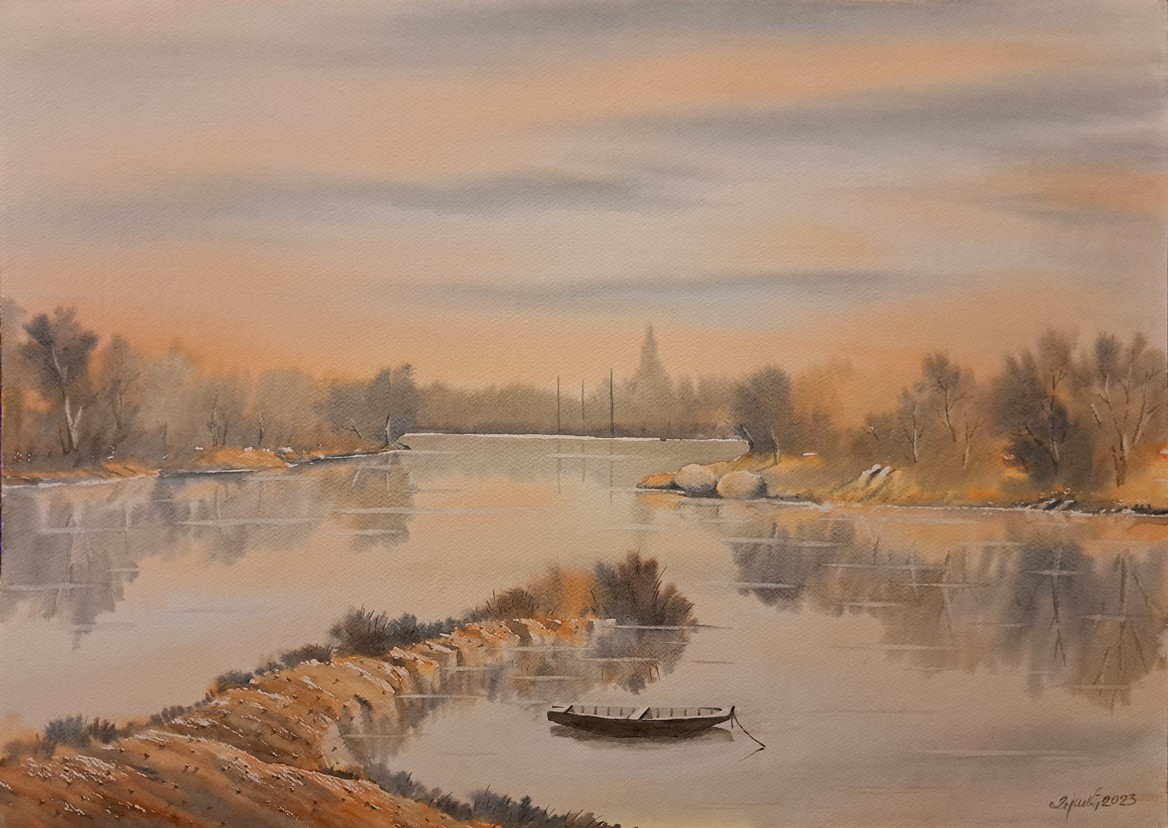 Velika reka 2, Predrag Dojkić, 50×70 cm, akvarel na papiru, sertifikat, 100 eura