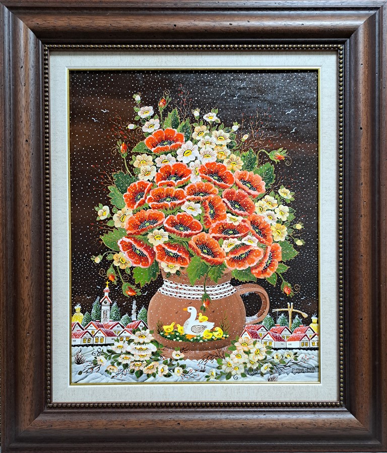 Dva godišnja doba, Zuzana Vereski, Naiva Kovačica, ulje na platnu, lux ram, sa 72×62 cm, bez 50×40 cm, sertifikat, 950 eura