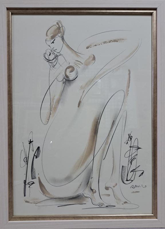 Majka 8, crtež, sa 55×40 cm, bez 50×35 cm, Dušan Rajšić, sertifikat, 130 eura