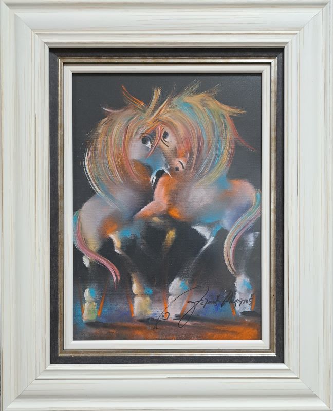 Šarena ljubav VIII, Janoš Mesaroš, pastel, luksuzno uramljen, sa 42×52 cm, bez 25×35 cm, sertifikat, 180 eura