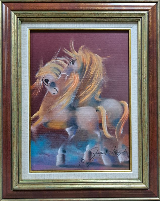 Crveno bela ljubav IV, Janoš Mesaroš, pastel, luksuzno uramljen, sa 49×39 cm, bez 35×25 cm, sertifikat, 180 eura