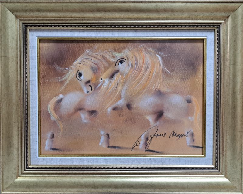 Narandžasta igra IV, Janoš Mesaroš, pastel, luksuzno uramljen, sa 39×49 cm, bez 25×35 cm, sertifikat, 180 eura