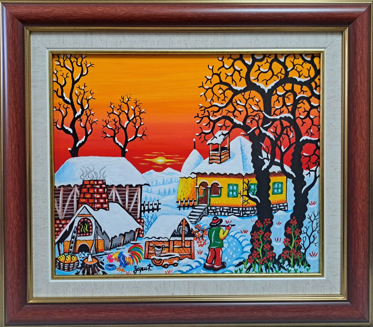 Badnjak, Zoran Zarić, ulje na platnu, sa 36×41 cm, bez 25×30 cm, uramljena, sertifikat, 135 eura