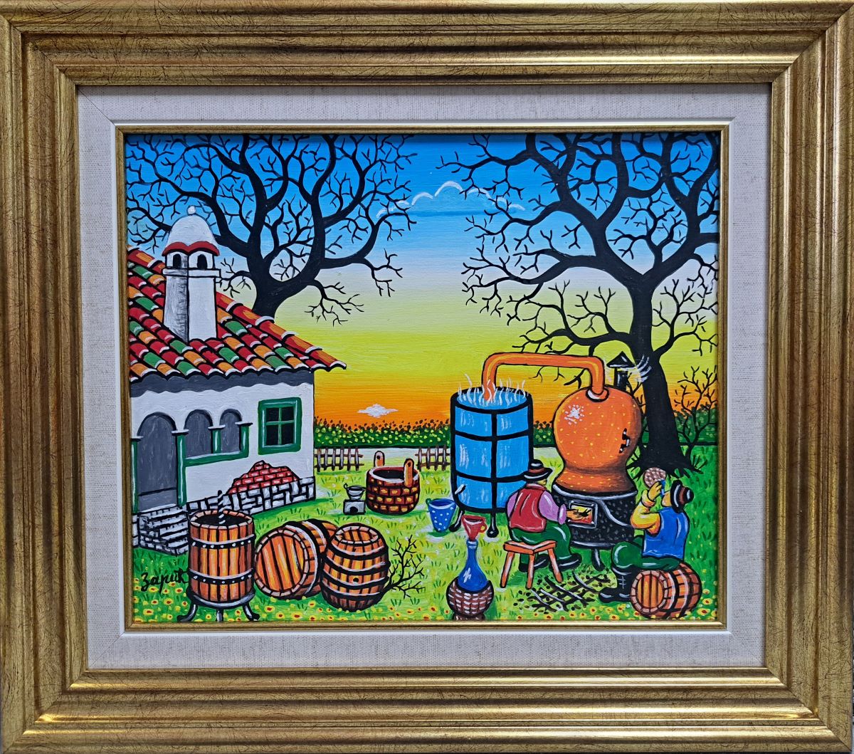 Vesela mašina, Zoran Zarić, ulje na platnu, sa 36×41 cm, bez 25×30 cm, uramljena, sertifikat, 135 eura