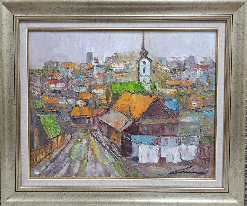 Saborna crkva II, ulje na platnu, Ivan Vanja Milanovic, sa 54×54 cm, bez 40×50 cm, sertifikat, 150 evra