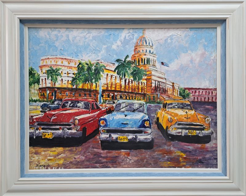 Havana-Kuba 1, ulje na platnu, akademski slikar Niovel Viera , sertifikat, sa 60×75 cm, lux ram, bez 45×60 cm, 300 eura