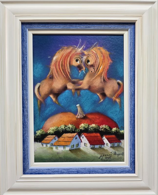 Bundeva I, Janoš Mesaroš, kombinovana tehnika lak pastel, luksuzno uramljen, sa 52×42 cm, bez 35×25 cm, sertifikat, 35400 dinara