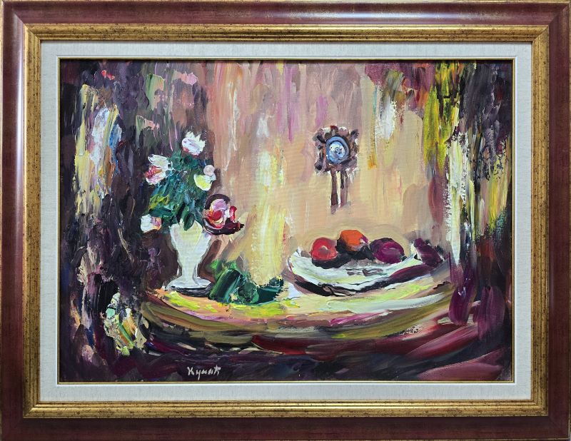 Enterijer, ulje na platnu, Dragan Kunić, sertifikat, sa 69×89 cm, lux ram, bez 50×70 cm, 47200 dinara