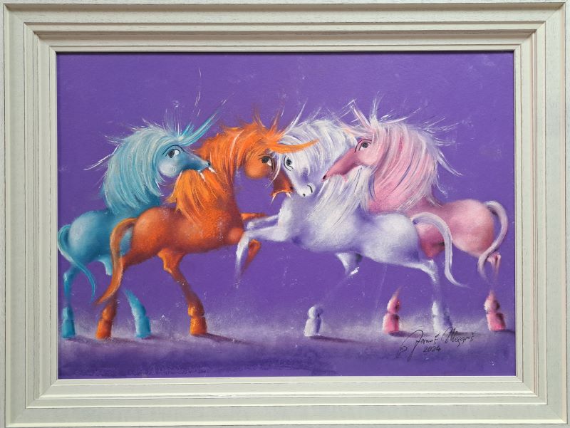 Ljubičasta rapsodija VII, Janoš Mesaroš, kombinovana pastel ulje lak, sa 64×84 cm, bez 50×70 cm, sertifikat, 82600 dinara