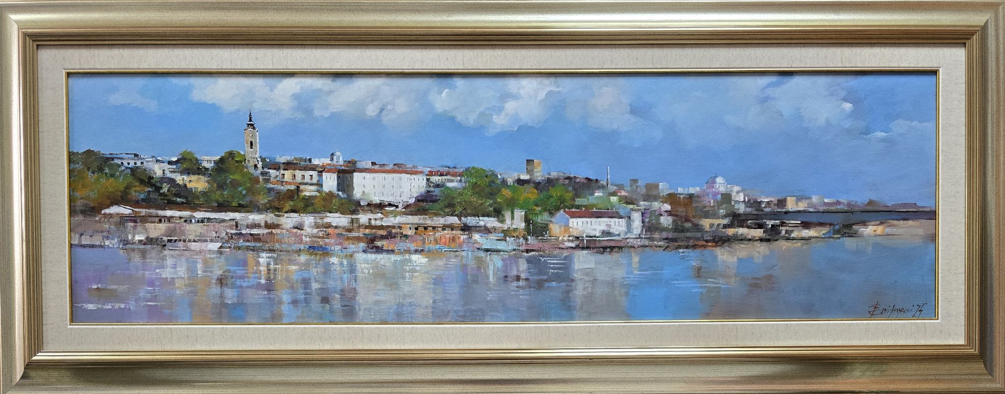 Panorama Beograda 2, Branko Dimitrijević, ulje na platnu, luks uramljena, sa 141×56 cm, bez 35×120 cm, sertifikat, 70800 dinara