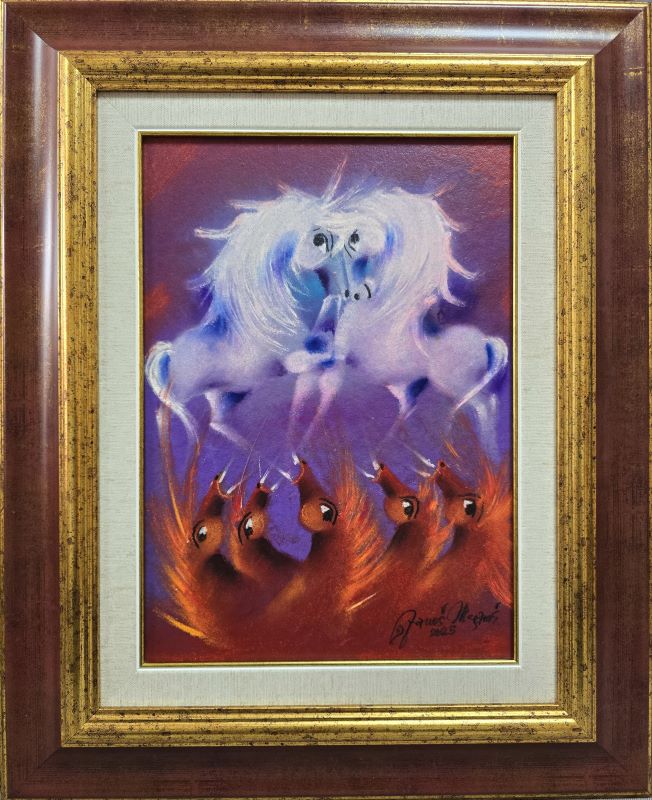 Porodica I, Janoš Mesaroš, kombinovana tehnika lak pastel, luksuzno uramljen, sa 54×44 cm, bez 35×25 cm, sertifikat, 35400 dinara