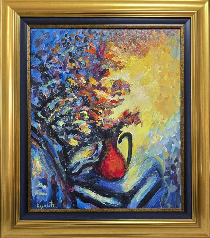 Vaza sa cvećem 2, ulje na platnu, Dragan Kunić, sertifikat, sa 80×70 cm, lux ram, bez 60×40 cm, 33040 dinara