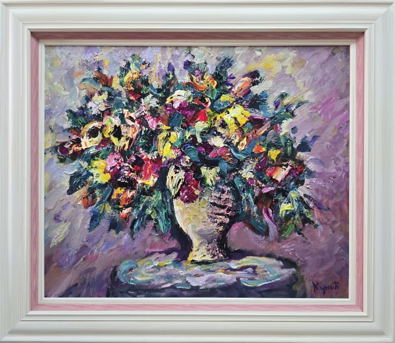 Vaza sa cvećem 4, ulje na platnu, Dragan Kunić, sertifikat, sa 65×75 cm, lux ram, bez 50×60 cm, 33040 dinara