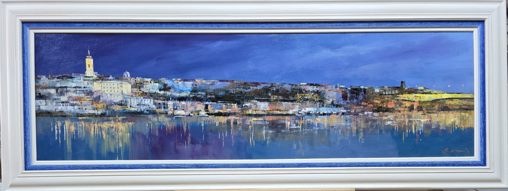 Beograd na Savi 2, Branko Dimitrijević, ulje na platnu, luks uramljena, sa 52×137 cm, bez 35×120 cm, sertifikat, 70800 dinara