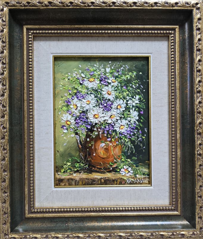 Cveće 3, ulje na platnu, sa 36×31 cm, bez 20×15 cm, uramljena, Bosa Milaković, sertifikat, 9440 dinara