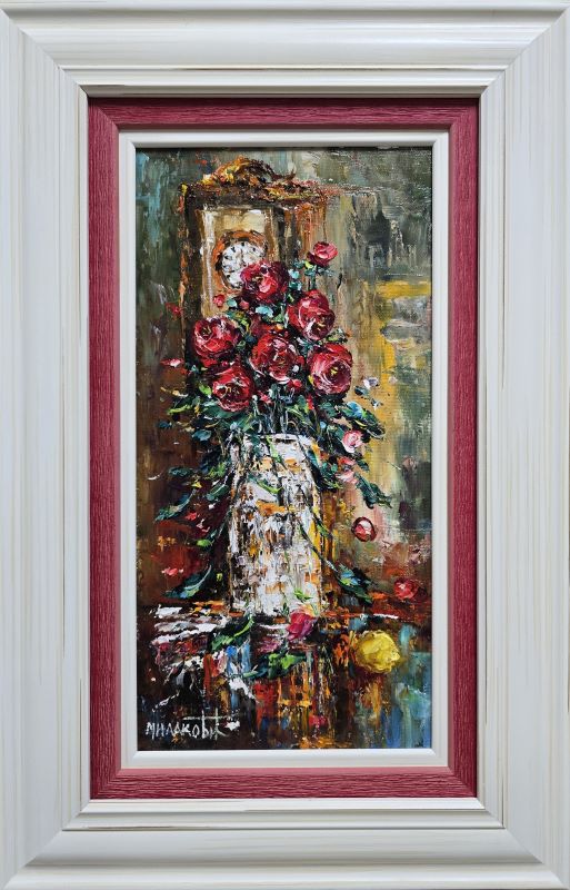 Cveće u vazi 1, ulje na platnu, sa 57×37 cm, bez 40×20 cm, uramljena, Bosa Milaković, sertifikat, 21240 dinara