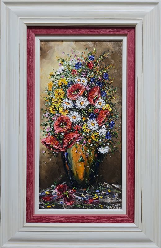 Cveće u vazi 2, ulje na platnu, sa 57×37 cm, bez 40×20 cm, uramljena, Bosa Milaković, sertifikat, 21240 dinara