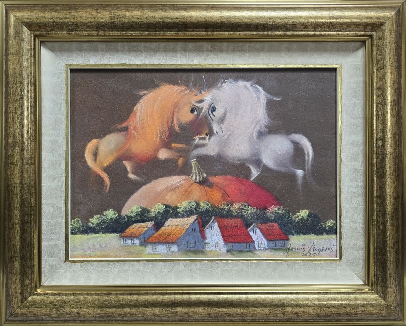 Dvoje je taman II, Janoš Mesaroš, kombinovana tehnika na kaširanom platnu, luksuzno uramljena, sa 41×51 cm, bez 25×35 cm, sertifikat, 31860 dinara