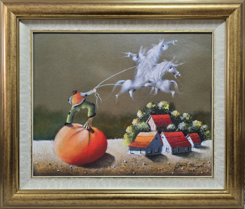 Hvatač konja II, Janoš Mesaroš, kombinovana pastel ulje tehnika, luksuzno uramljena, sa ramom 56×66 cm, bez rama 40×50 cm, sertifikat, 70800 dinara