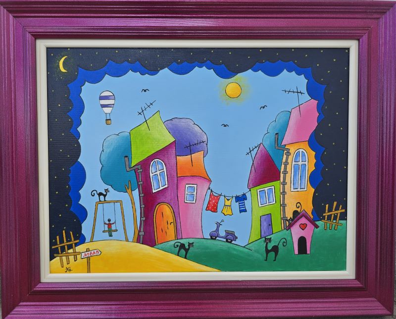 Igra mačaka, akril na platnu, sa 39×49 cm, bez 30×40 cm, Tijana L. , sertifikat, 9440 dinara