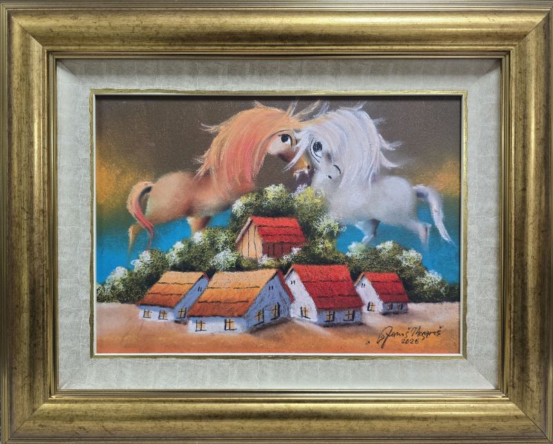 Srce II, Janoš Mesaroš, kombinovana tehnika na kaširanom platnu, luksuzno uramljena, sa 41×51 cm, bez 25×35 cm, sertifikat, 31860 dinara