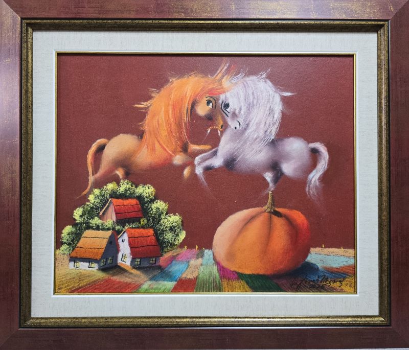 Vojvodina II, Janoš Mesaroš, kombinovana pastel ulje tehnika, luksuzno uramljena, sa ramom 56×66 cm, bez rama 40×50 cm, sertifikat, 70800 dinara