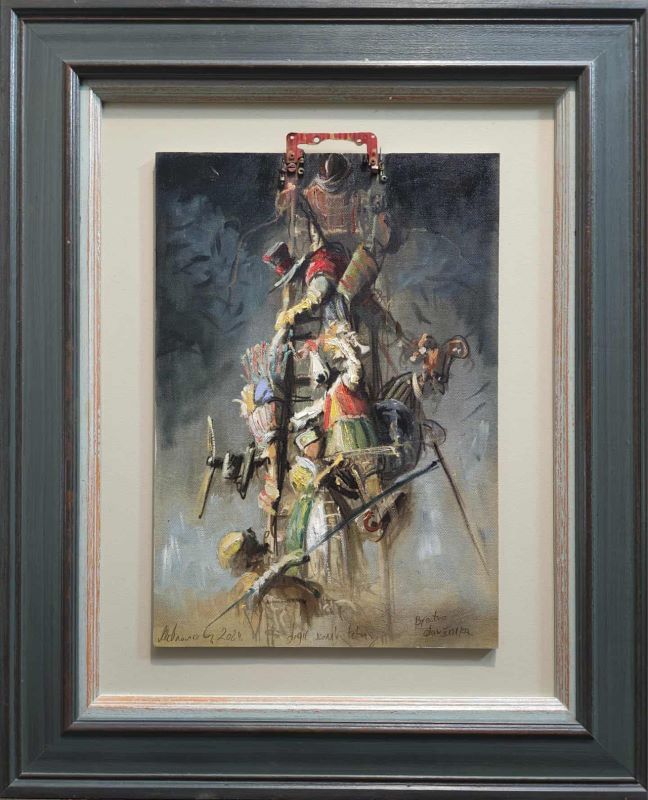 Bratstvo doušnika, Goran Mitrović, bez rama 40×28 cm, sa ramom 63×51 cm, digitalna kombinovana tehnika sa dodatim aplikacijama i islikanim detaljima uljanom bojom, unikat slika, sertifikat, 38940 dinara